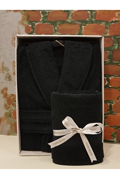 Özdilek Colourist Şalyaka Bathrobe + Head Towel - Black 100% Cotton