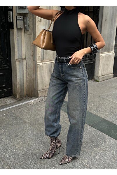 MEECY Women Baggy Jean High Waist Palazzo Stretchy Denim Pants