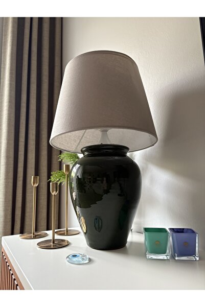 Utex Dekoratif Seramik Handmade Abajur Yeşil