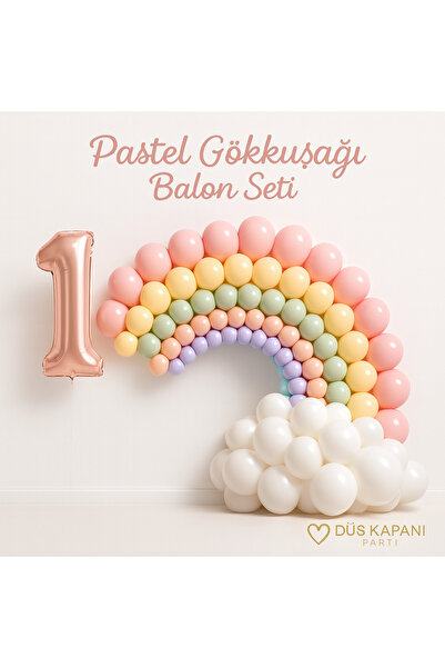 düskapanıparti Pastel Gökkuşağı Balon Süsleme Seti – Doğum Günü Dekorasyon – ...