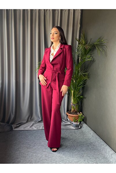 PATEVA Belted Jacket Wide Leg Pants Set
