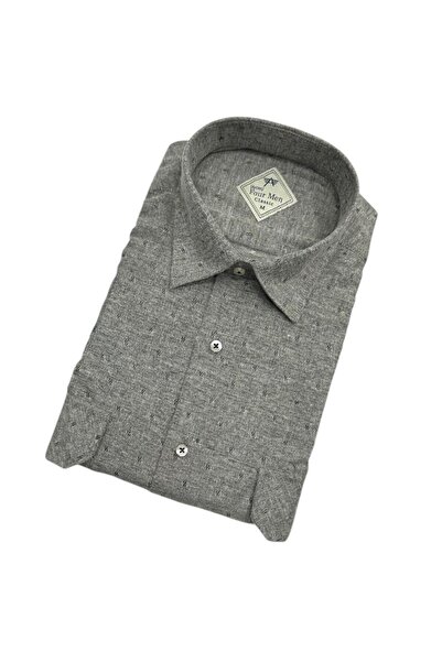 GÖMLEK GALERİSİ Classic Wide Cut Dot Pattern Flannel Woven Double Pocket Long...