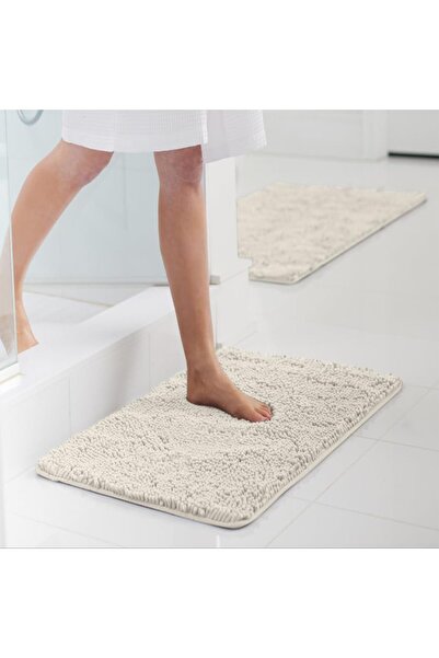 Faria Bath Mat with Massage Texture, Fluffy, Absorbent Chenille Microfiber, with Non-Slip, White, 50×80cm