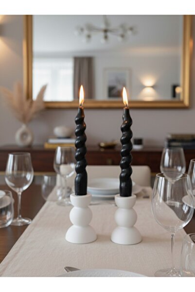 DRN Mumlar Dahil 2 li, Pinterest Model Beyaz Şamdan Mumluk Ve Beyaz Sipiral, Burgu Şamdan Mum