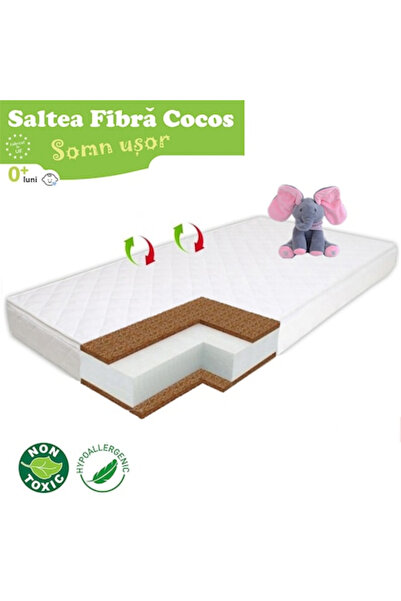 Supermarketul Copiilor Baby Mattress-Easy Sleep, Coconut Fiber, 100% Antibacterial, Antiallergic & Washable, 120x60x12 cm