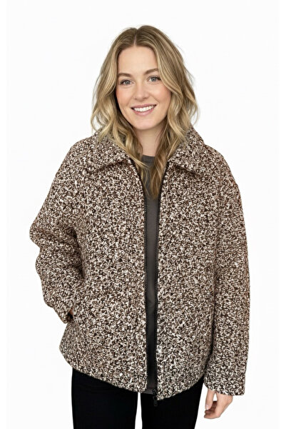 ZEYN ESTİLO Kadın Cep Detaylı Fermuarlı Bukleli Kaşmir Mont