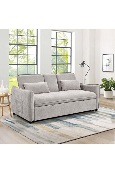 Danube Home أريكة سرير قابلة للسحب من قماش تييرو مع طاولة قابلة للطي وحاملات ...