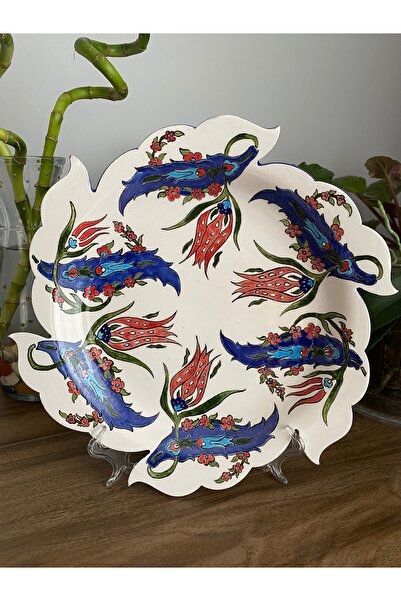 Gesto seramik Handmade Tile Relief Plate with Tulip Decoration