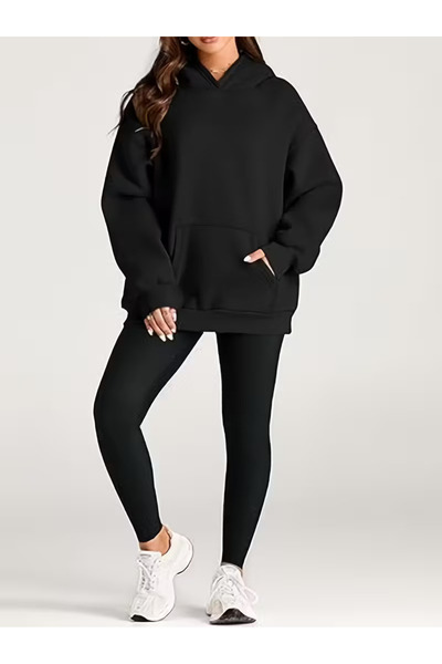 Agolady Büyük Beden Battal Beden 3 İplik Oversize Kapşonlu Sweatshirt