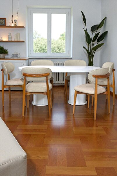 baresmu Bohem İskandinav Masa Sandalye Takımı – 6 Adet Polo Sandalye – MDF Be...