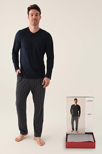 Arnetta Uzunkol Kuutulu Men's Pajama Set, 100% Cotton, Big Size Men's Pajama Set