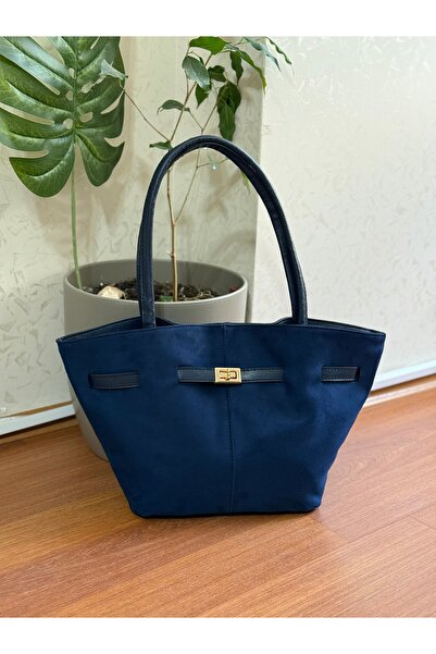 Bagnest Suede Women's Shoulder Bag with Lock Detail on the Front