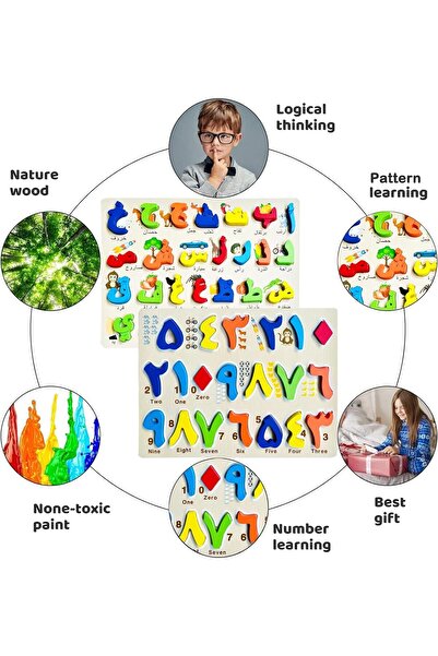 Generic Baby Learning 28 Arabic Alphabet and 20 Number Wood Puzzle Large Letters Arabic Recognition Toy