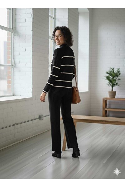 Cemre Life New Deux Women's Striped Sweater Pants Knitwear Set