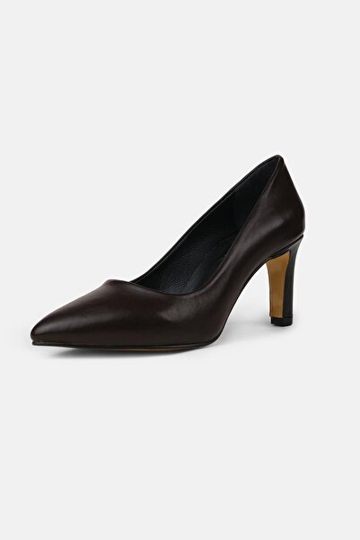 Mio Gusto Beliz Genuine Leather Bitter Brown Women's Stiletto Shoes