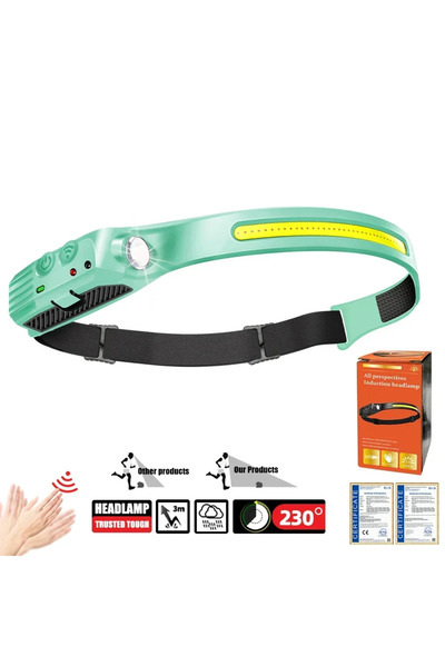 Choice6 B-green COB LED Headlamp Induction Head Lamp Built-in Battery USB Rec...