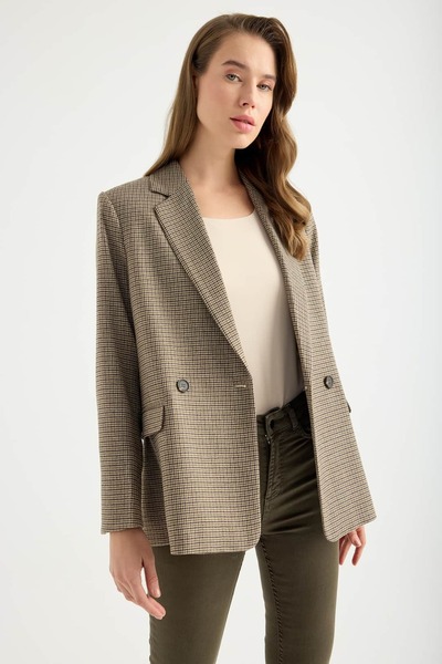 Masha Kate Wool Houndstooth Blazer Jacket