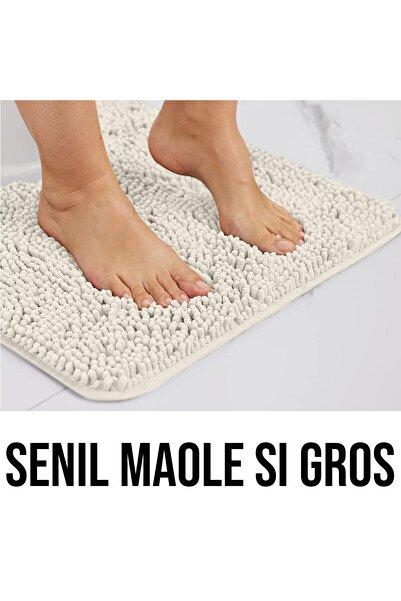 Faria Bath Mat with Massage Texture, Fluffy, Absorbent Chenille Microfiber, with Non-Slip, White, 50×80cm