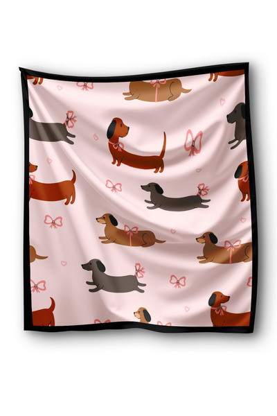 pistore Pink Sausage Dog Patterned Bandana Scarf - Sausage Dog Patterned Scarf Bandana with Bow