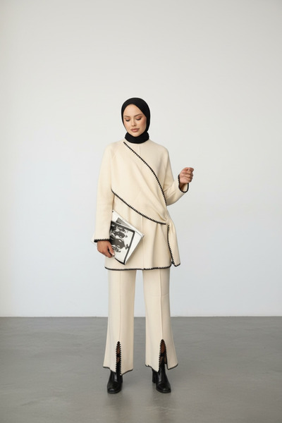 NEWCO Women's Camel Pants Tunic Double Hijab Shepherd Stitching Set