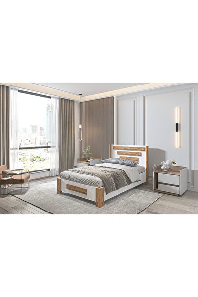 Ninnimo Karnaval Tek Kişilik Baza Başlık Seti, İkili Set Beyaz Antik Çam