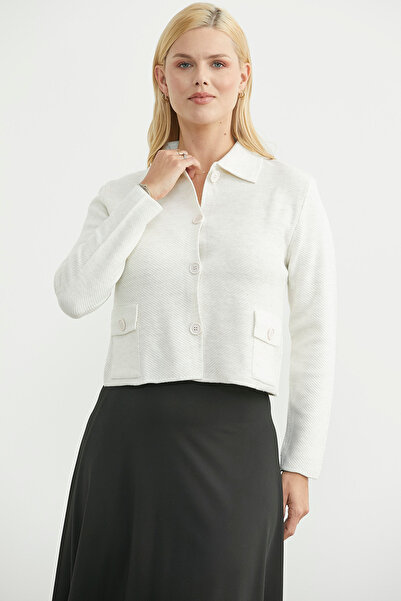 Sementa Buttoned Pocket Detailed Knitwear Jacket - Bone
