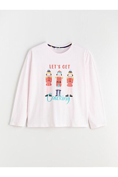 LC Waikiki طاقم الرقبة المطبوعة بيجامة أعلى المرأة