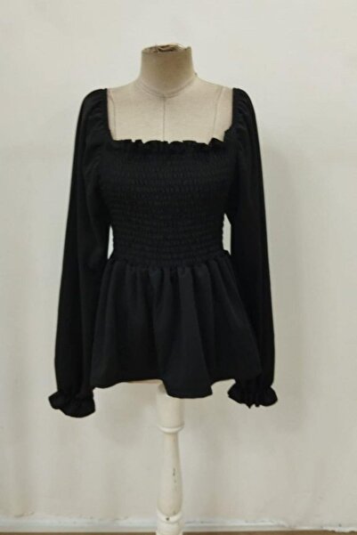 Mossta Square Neck Gipeli Crepe Blouse - Black