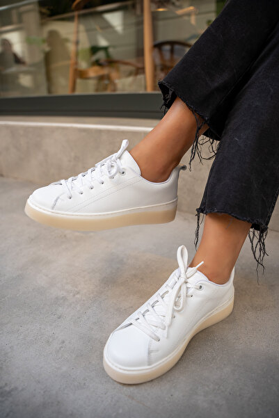 LAMİNTA Skye White Genuine Leather Flat Sneakers