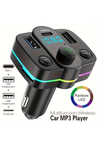 Fm Transmitter Led Işıklı 5.0 Bluetooth Araç Kiti Usb Mp3 Sd Kart Çakmaklık Girişli Oto Müzik Çalar