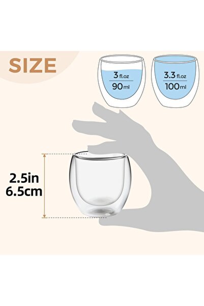 Alcoach Double-Wall Glass Latte Cups Set - 6 x 80 ml