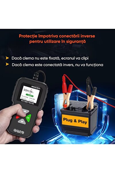 GAMYS Tester de baterii — 6/12/24V, 2Ah–220Ah, pentru motociclete, mașini, camioane