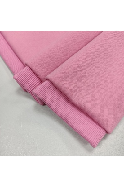 Kaf Kumaş Pembe Sweatshirt Dikimi için Hazır Set: 180x180 cm Üç İplik Şardonlu + 115x35 cm Kaşkorse Kumaş