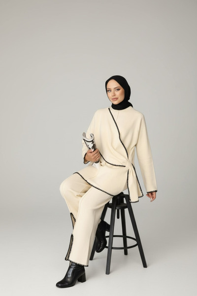 NEWCO Women's Camel Pants Tunic Double Hijab Shepherd Stitching Set