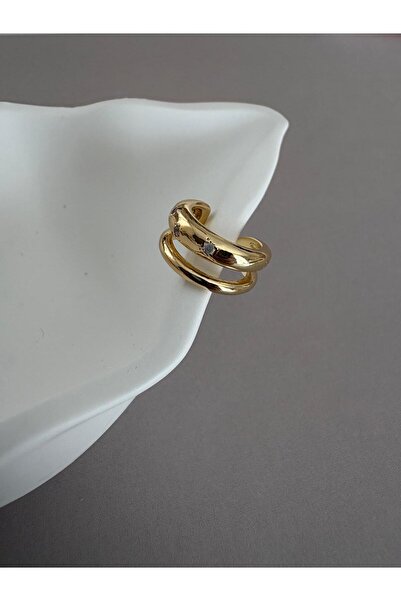 FASHION Minimal Taşlı İkili Görünüm Gold Kıkırdak Küpe