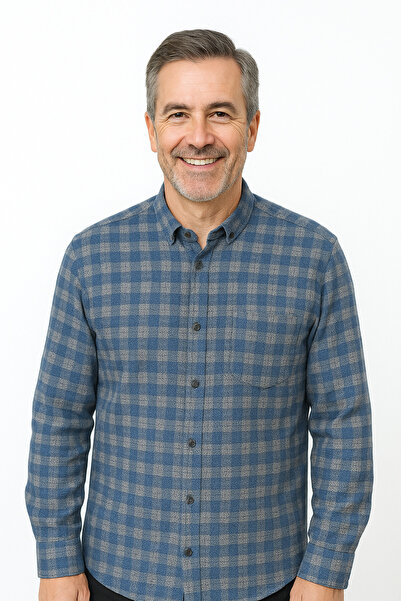 UNL قميص أبوي من القطن المنقوش ذو أكمام طويلة وجيوب، متوسط ​​السماكة، موسمي، ...