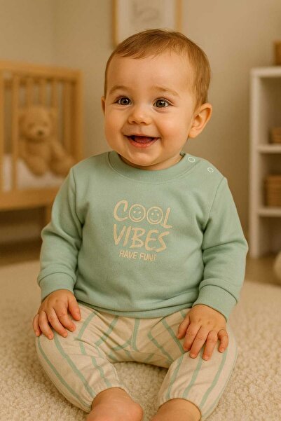 kidsense Cool Vibes Written Shoulder Patch Baby Boy Double Set