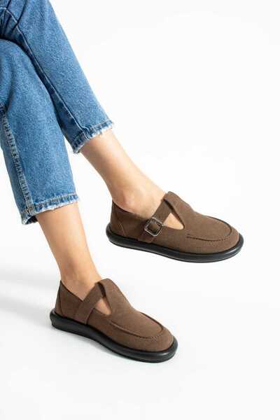 diclepolat Women's Brown Suede Loafer Shoes with Buckle Detail – Comfortable and Stylish for Everyday Use Margos