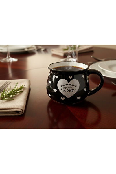 Elista Ceramic Cup with Handle Heart Pattern 250 Cc