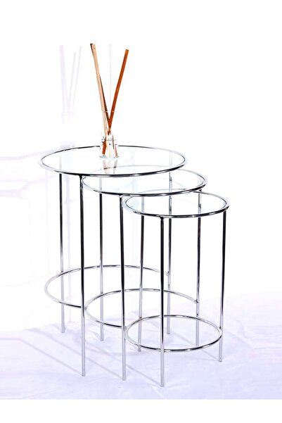 İZMİRMASİF Elysia Krom Yuvarlak 3’lü Zigon Yan Sehpa – Modern ve Zarif Tasarım