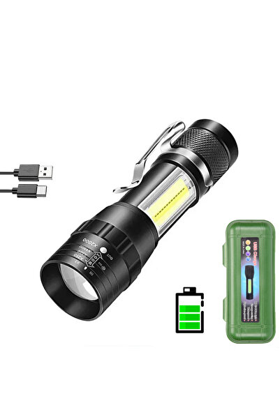 Choice 1 قطعة مع صندوق مصباح يدوي LED محمول قابل لإعادة الشحن مع مشبك قلم ومصباح يدوي قابل للتكبير والتصغير ومقاوم للماء مع جانب