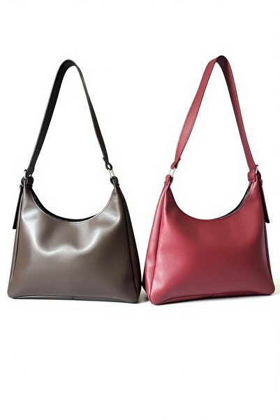 CELESTIAL COLLECTION 2-Pack Large Size Single Strap Baguette Stylish Bag (Acikahve and Bordo)