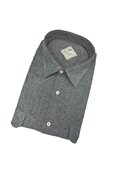 GÖMLEK GALERİSİ Classic Wide Cut Dot Pattern Flannel Woven Double Pocket Long...