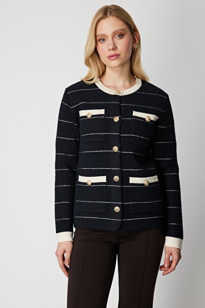 ON Striped Patterned Multi-Pocket Cardigan