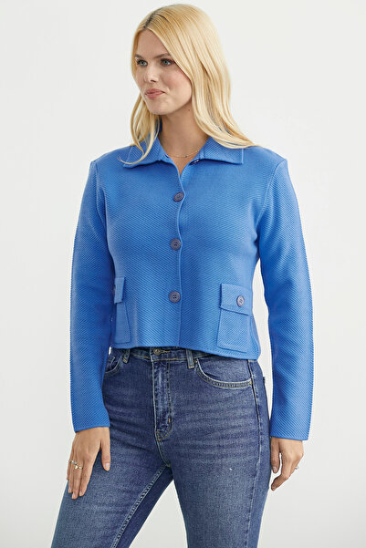 Sementa Buttoned Pocket Detailed Knitwear Jacket - Blue