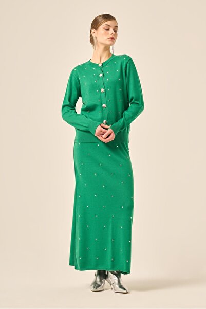 FTZ WOMEN Costum din două piese pentru femei cu pietre aplicate verde 20752