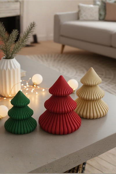 Lovalio Set de 3 10x8x7cm Pom decorativ de Crăciun – Ornament de birou roșu verde bej 13x11x10cm Imprimare 3D