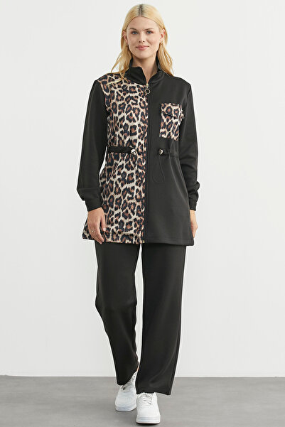 Sementa Leopard Combination Scuba Tunic Tracksuit Set - Black