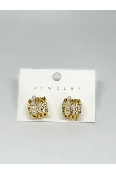 Bellariva Jewelry Sıralı İncili Çelik Küpe