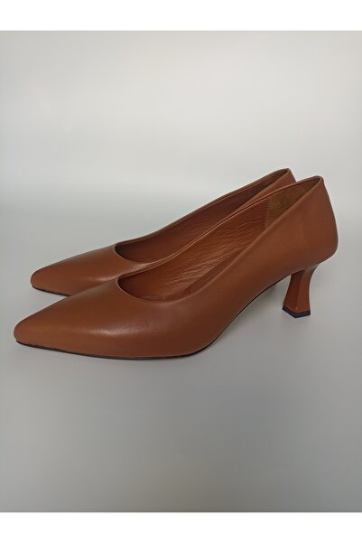 ezmoda حذاء بكعب ستيليتو من الجلد الطبيعي بلون أسمر مدبب بارتفاع 6.5 سم، مناس...